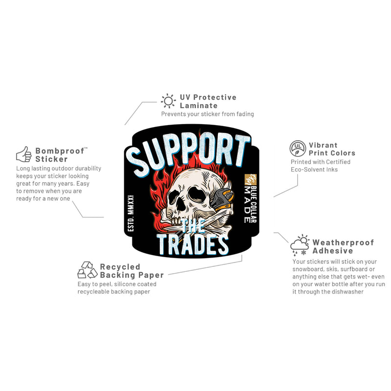 Support the Trades Skull Sticker – Blue Collar Made